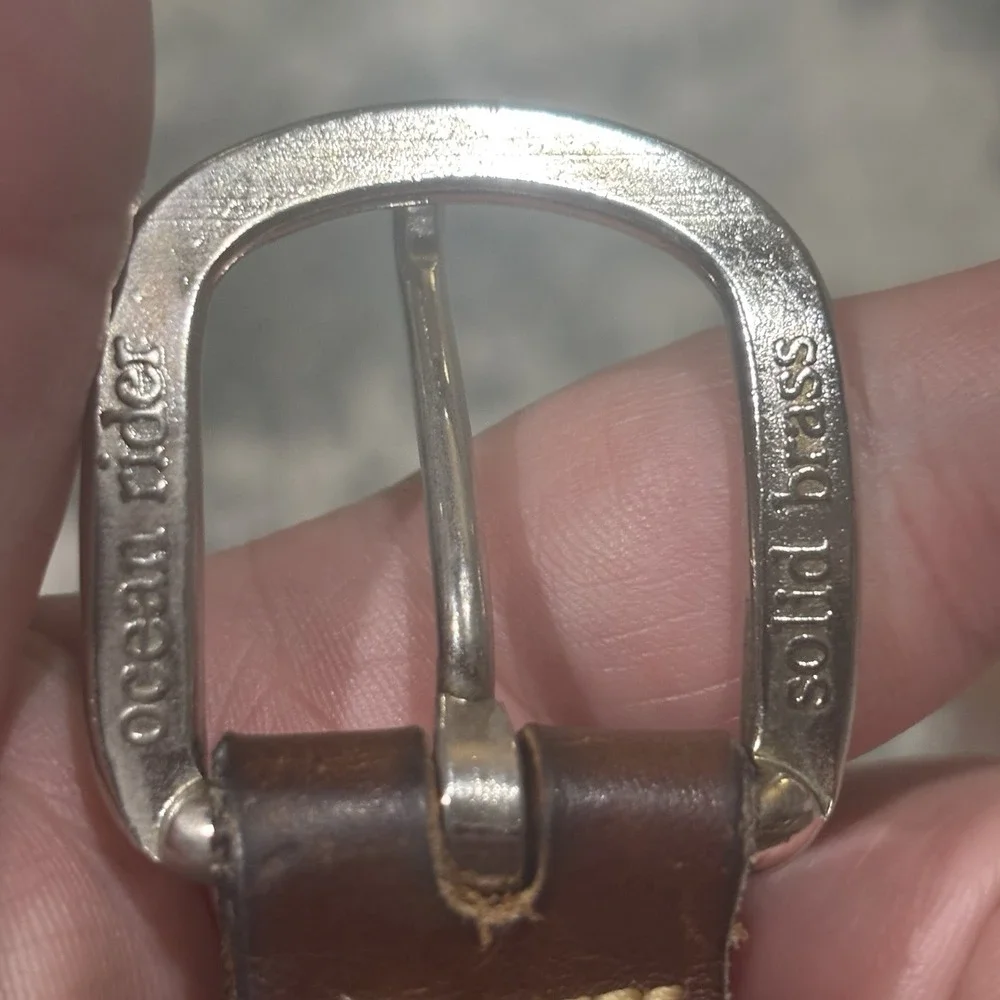 Ocean Rider Shrimp Woven Ribbon Leather Brass Buckle Belt Sz 34 - USA Made